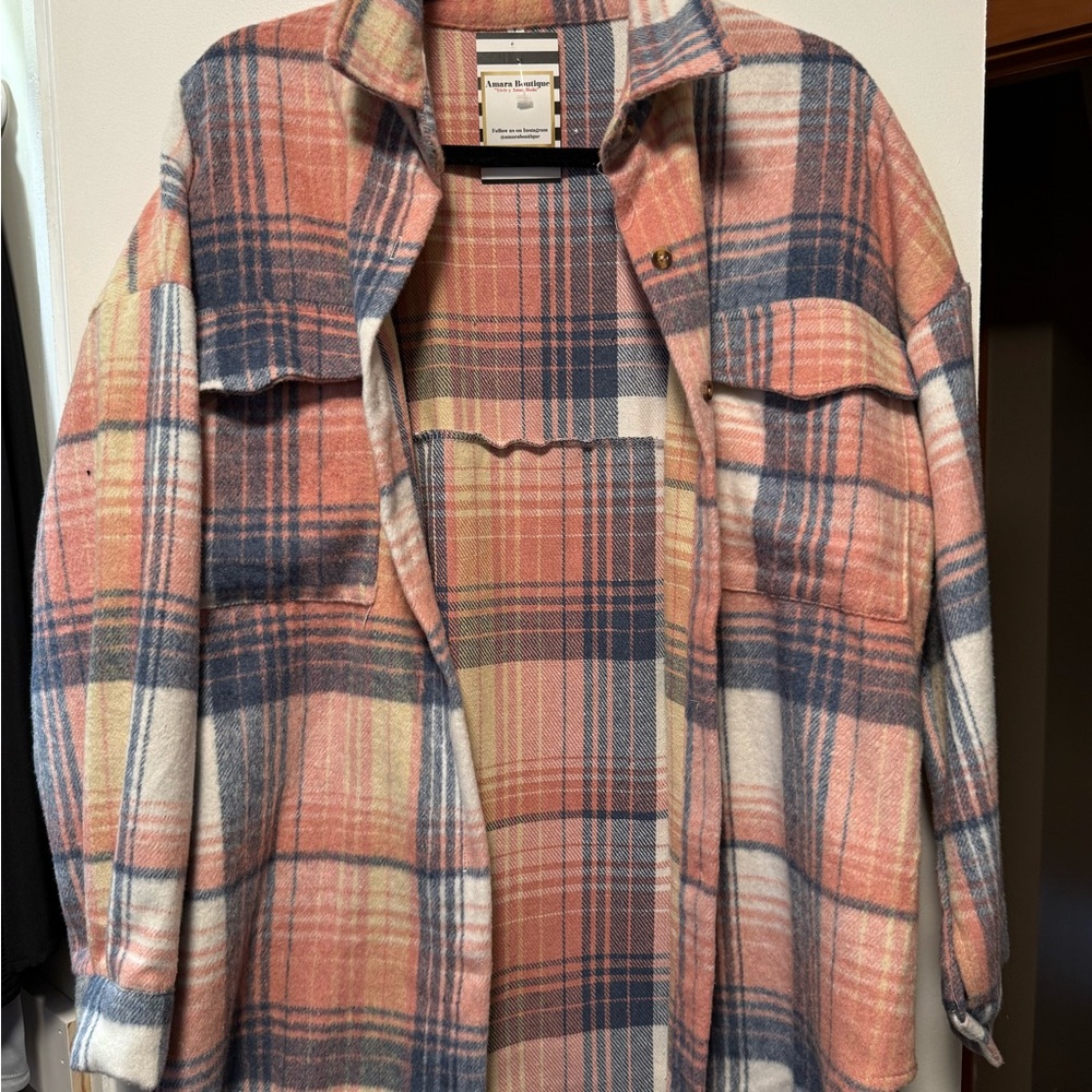 Madewell Plaid Shacket Jacket - Pink & Blue